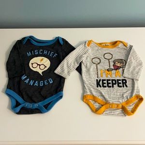 Harry Potter Set of 2 Baby 0-3 Months Long Sleeve Onesie Bodysuit - New Baby Boy